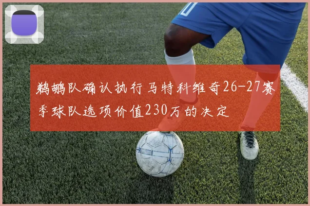 鹈鹕队确认执行马特科维奇26-27赛季球队选项价值230万的决定